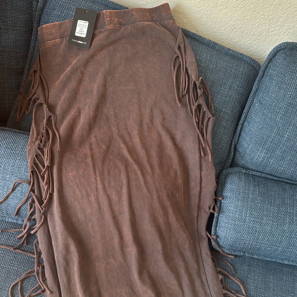 Fashion Nova Brown Maxi Pencil Skirt with Asymmetrical Cut Out